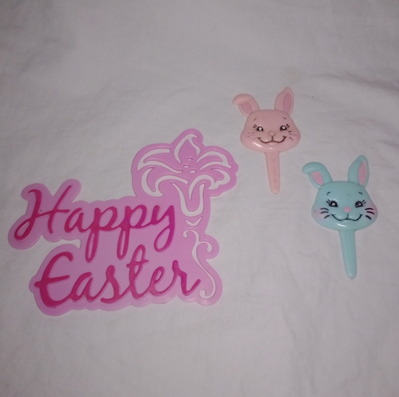 Vintage Easter Holiday Cake Cupcake Bunny Rabbit Toppers Happy Easter Cake Decor - Picture 1 of 6